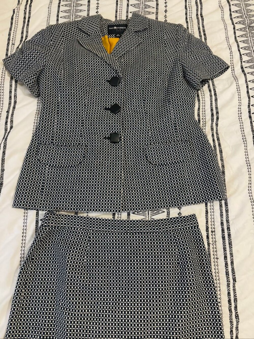 Vintage Sag Harbor Petite Suit Set 10P Black White Check Blazer Skirt